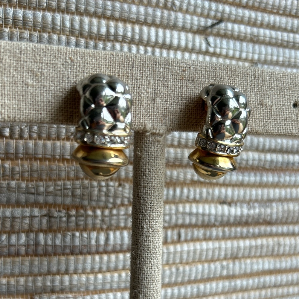 Vintage 90s Mixed Metal w/Rhinestone Drop Earrings